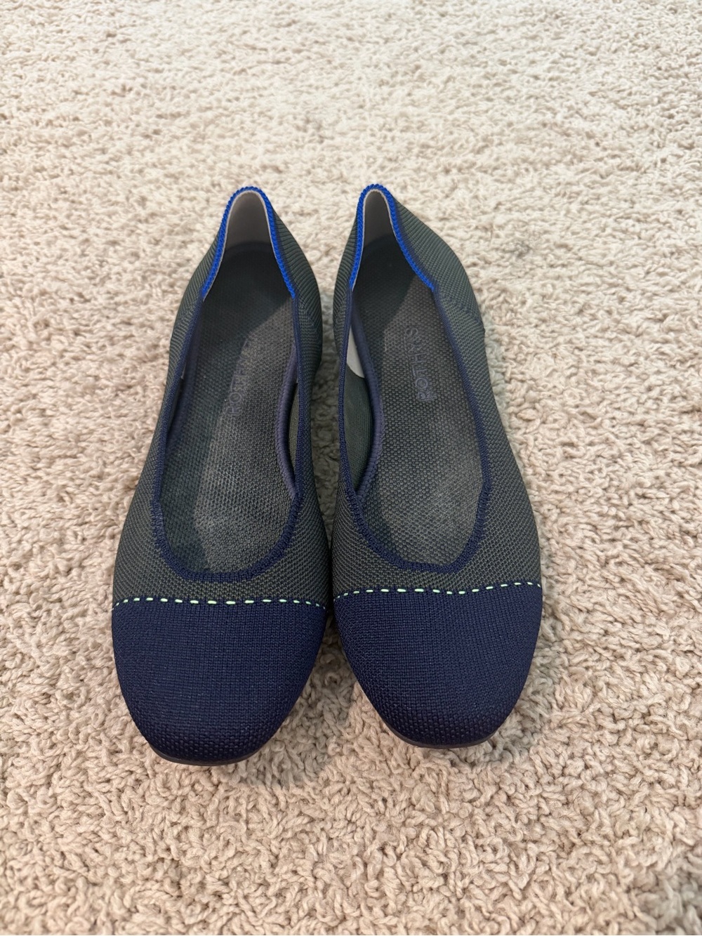 Rothy’s The Flat Highland Captoe Olive Navy Women’s Size 10 - Picture 2 of 6